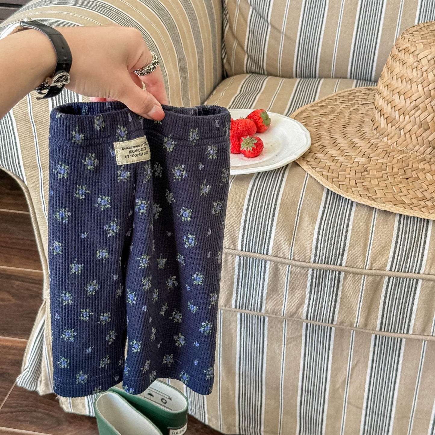 レギンスパンツ Navy / 80cm フラワープリントハーフレギンスパンツ【mh0009390】