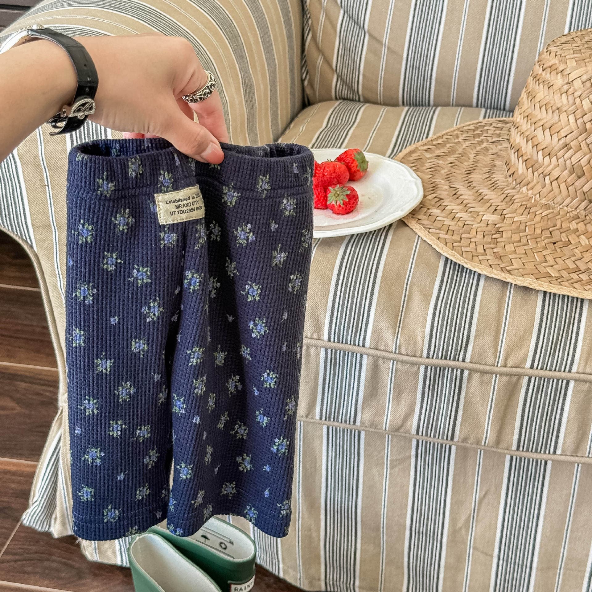 レギンスパンツ Navy / 80cm フラワープリントハーフレギンスパンツ【mh0009390】