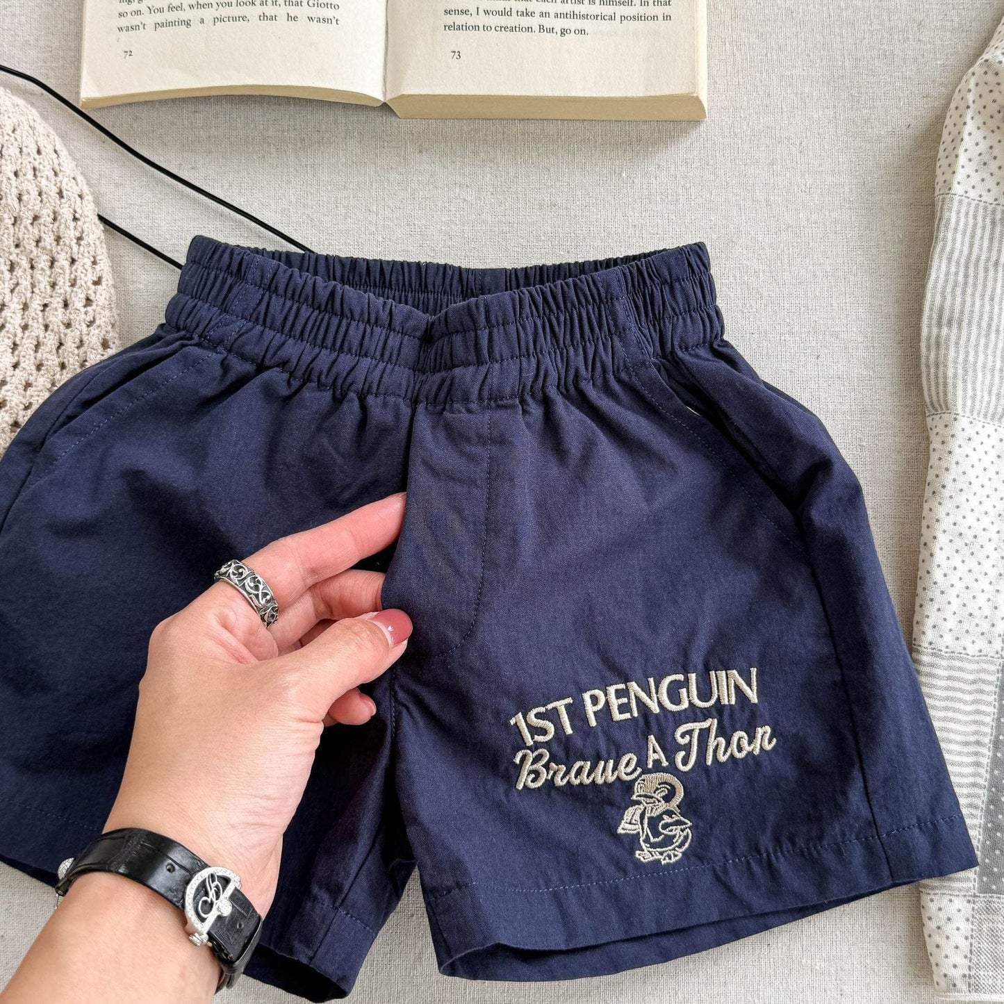 ハーフパンツ・ショートパンツ Navy / 80cm レターロゴ刺繍スポーツショートパンツ【mh0009399】