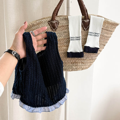 タンクトップ・キャミソール・ノースリーブトップス Navy / 80cm フリルレースショートタンクトップ【mh0009548】