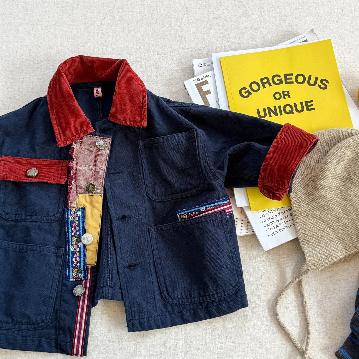 ショートコート・ジャケット・ジャンパー Navy / 80cm パッチワーク襟付きジャケットコート【mh0010616】