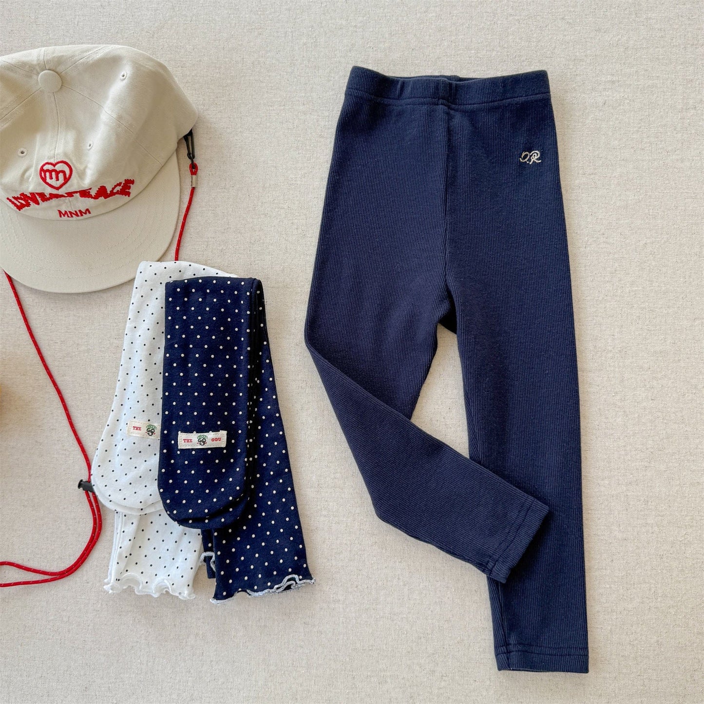 レギンスパンツ Navy / 80cm ワッフル生地リブレギンス ロングパンツ【mh0010815】