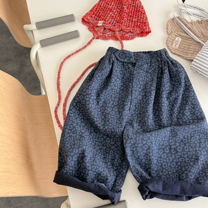 ロングパンツ・スウェットパンツ Navy / 80cm レオパード柄ワイドデニムパンツ【mh0010904】