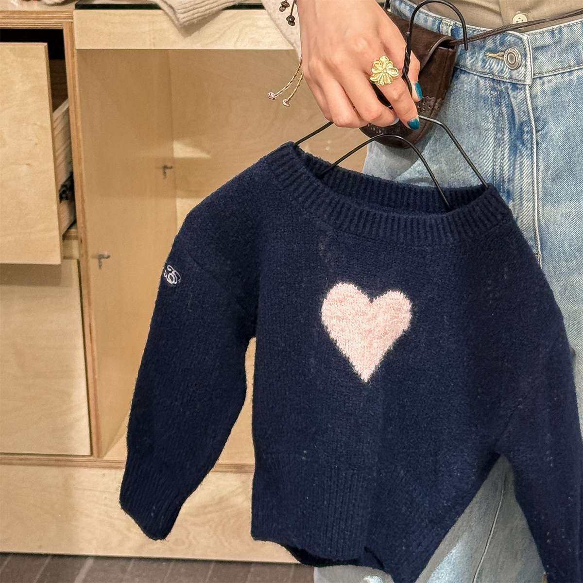 ニット・セーター Navy / 80cm 長袖ニット ハート柄プルオーバー クルーネック ゆるシルエット【mh0011432】