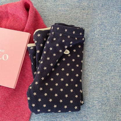 レギンスパンツ Navy / 80cm 裏起毛リブレギンスパンツ 星スタープリント デイリーパンツ【mh0011908】