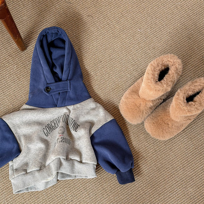 トレーナー・フーディ Navy / 80cm フーディスウェットトレーナー フード付き ロゴプリント パッチワーク【mh0011909】