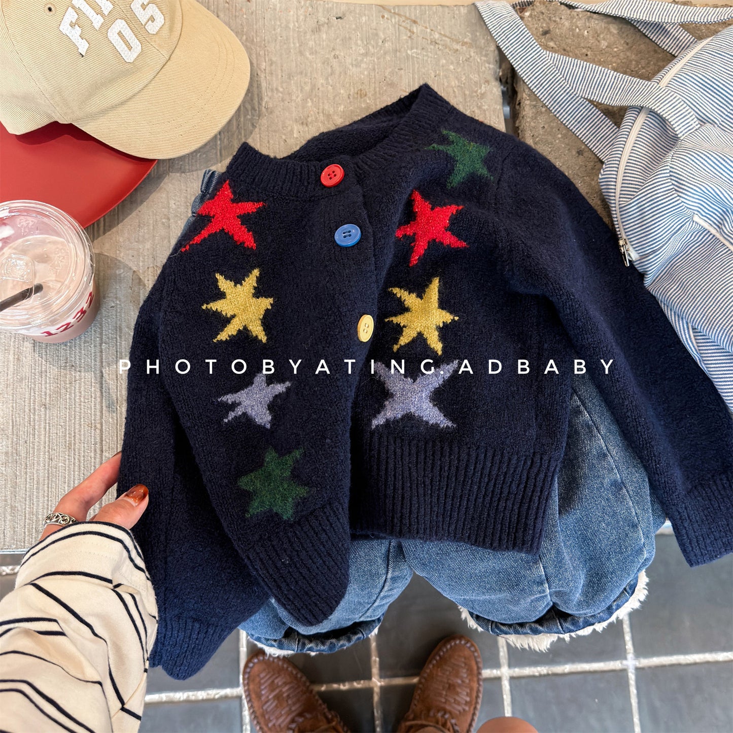 カーディガン・パーカー Navy / 80cm ニットカーディガン 厚手 カラフルスター 星 セーター【mh0011921】