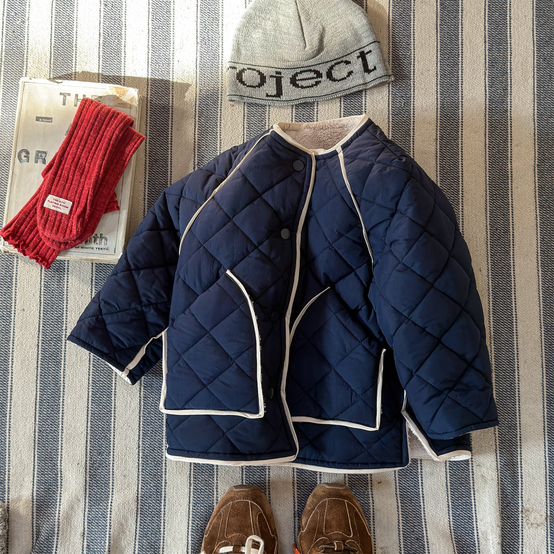 ショートコート・ジャケット・ジャンパー Navy / 80cm キルトジャケット ノーカラー キルティング アウター【mh0011924】