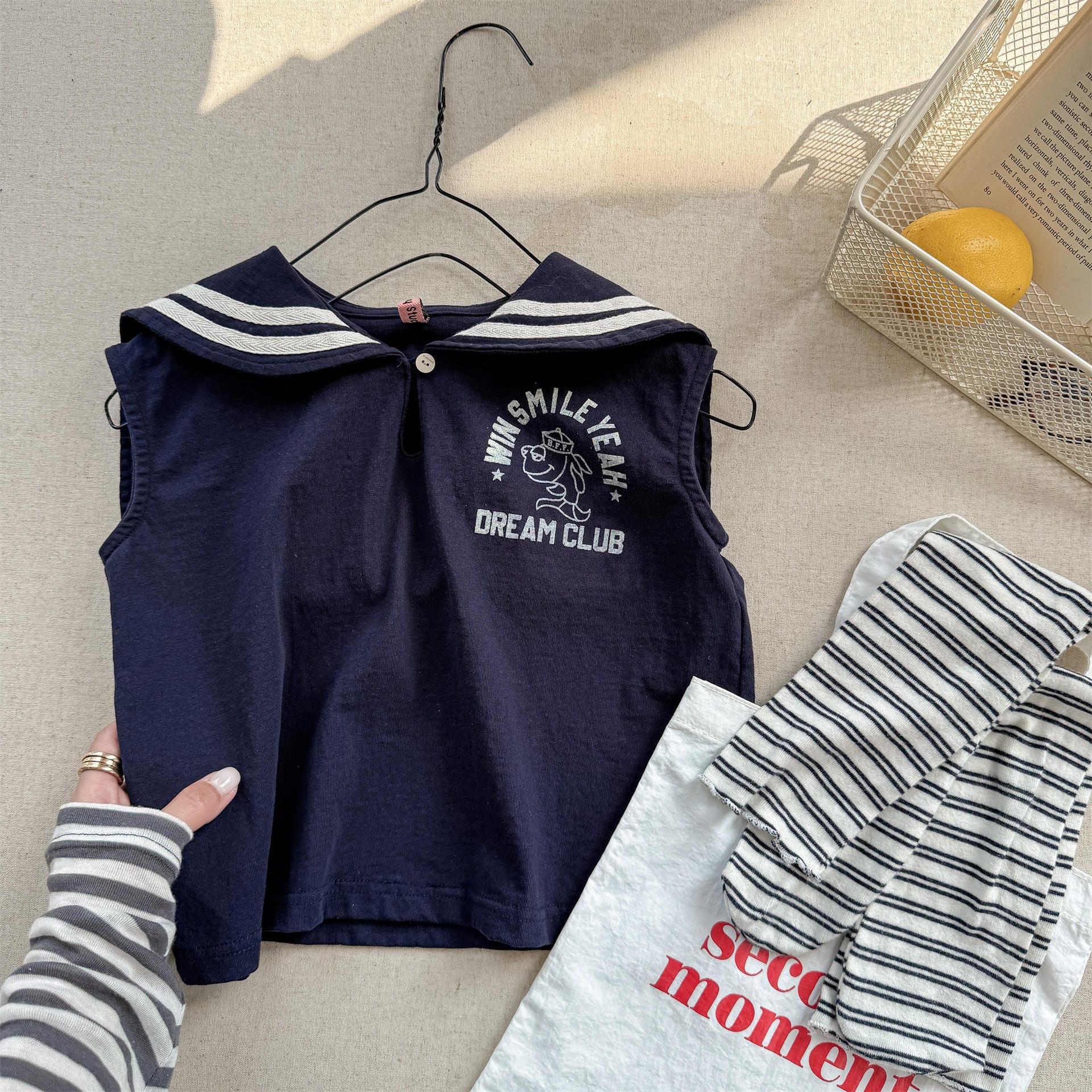 タンクトップ・キャミソール・ノースリーブトップス Navy / 80cm セーラーカラーノースリーブマリンTシャツ【mh0010135】