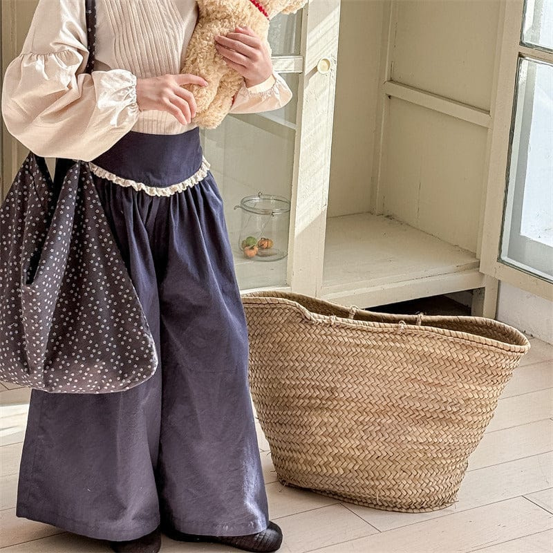 ロングパンツ・スウェットパンツ Navy Blue / 80cm キッズパンツ フラワープリント/無地ワイドルーズガウチョパンツ【mh0009006】