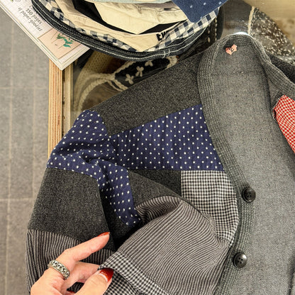 カーディガン・パーカー Patchwork Jacket Cardigan Top パッチワーク ジャケット カーディガン【mh0012039】