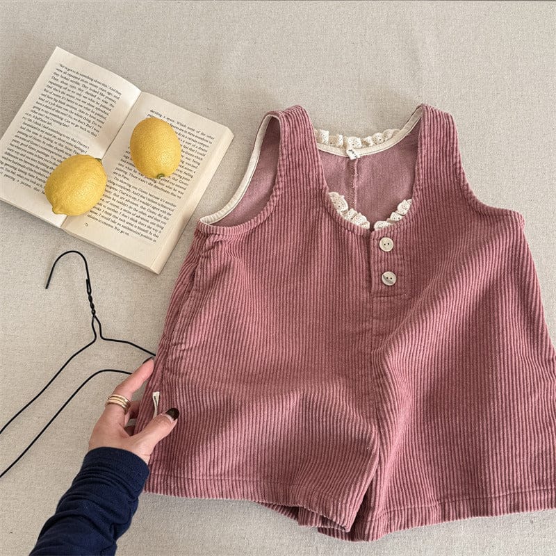 サロペットパンツ・サスペンダーパンツ Pink / 80cm キッズサロペット コーデュロイショートノースリーブジャンプスーツ【mh0008984】