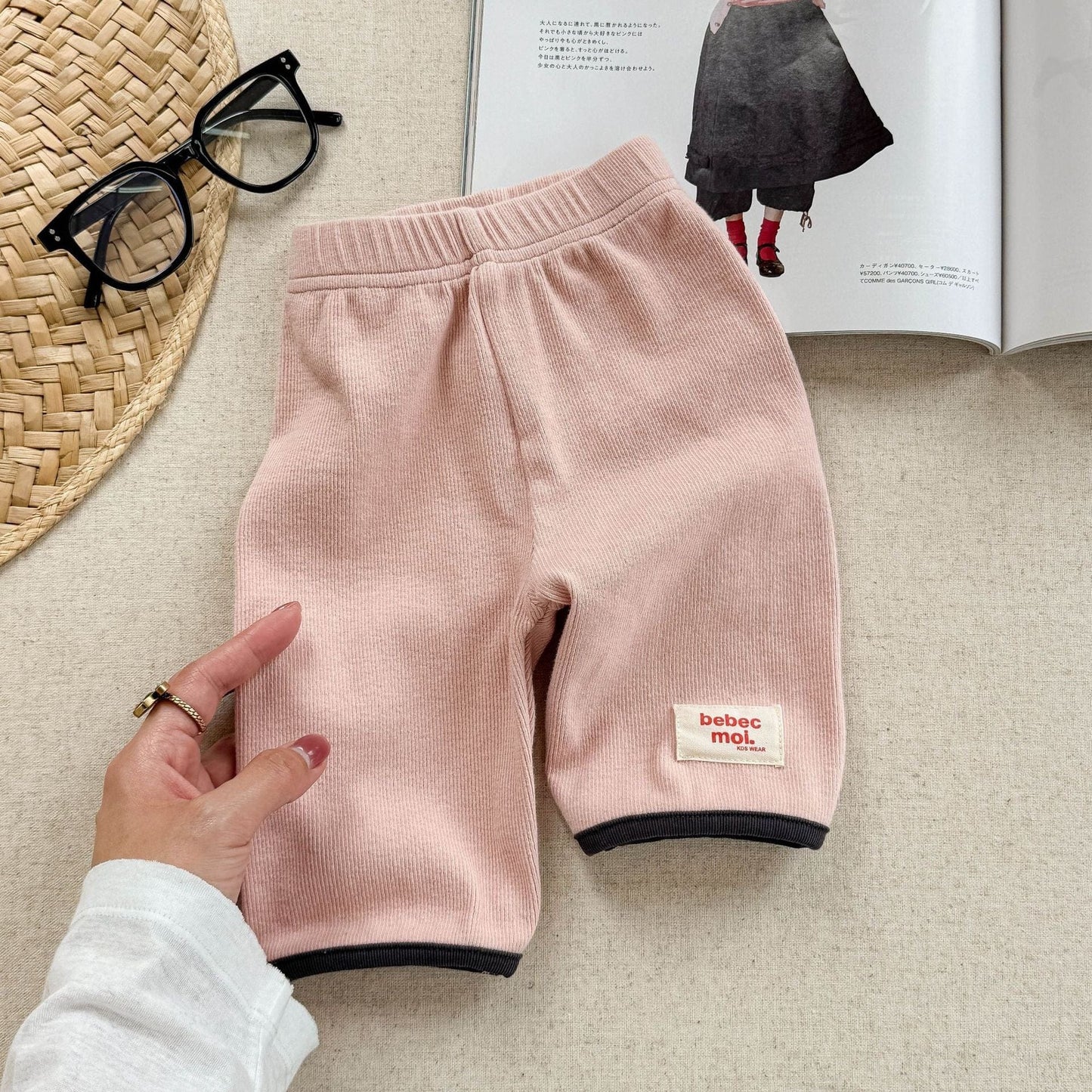 レギンスパンツ Pink / 80cm 裾バイピングハーフレギンスパンツ【mh0009397】