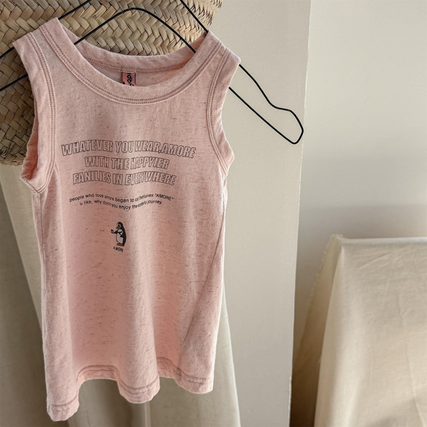 タンクトップ・キャミソール・ノースリーブトップス Pink / 80cm ペンギンレターロゴプリントタンクトップ【mh0009777】