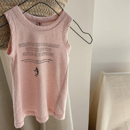 タンクトップ・キャミソール・ノースリーブトップス Pink / 80cm ペンギンレターロゴプリントタンクトップ【mh0009777】