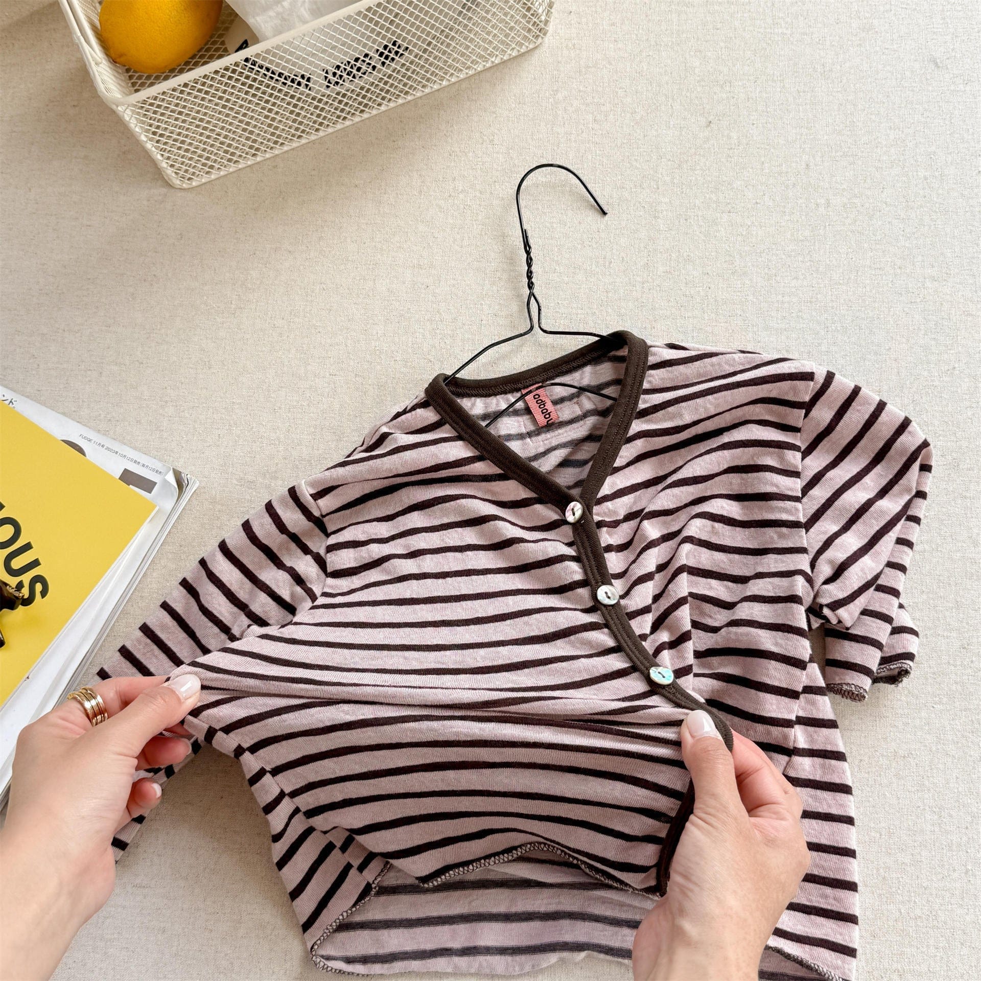 カーディガン・パーカー Pink / 80cm ボーダー薄手サマーカーディガン【mh0009780】