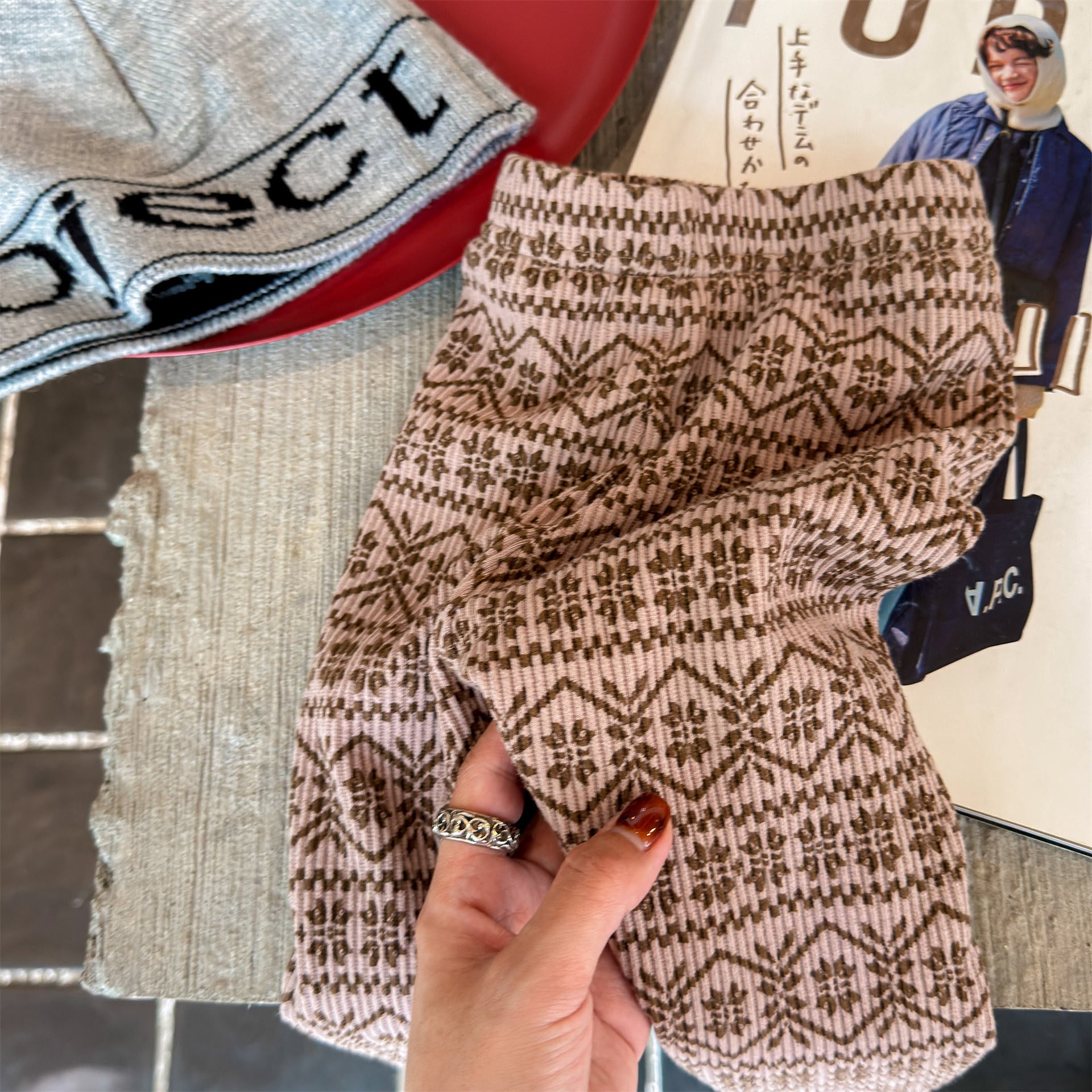 レギンスパンツ Pink / 80cm 裏起毛レギンスパンツ トライバル ネイティブ柄 レギパン【mh0011911】