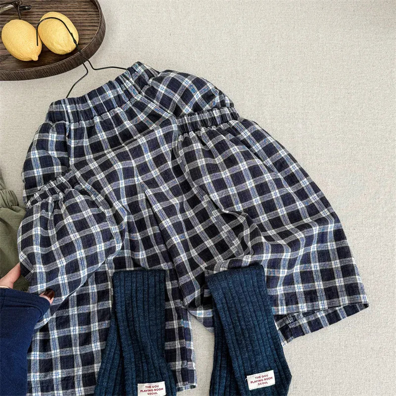 ロングパンツ・スウェットパンツ Plaid / 12M (80) キッズパンツ チェック/レターロゴプリントロングワイドルーズパンツガウチョパンツ【mh0008659】