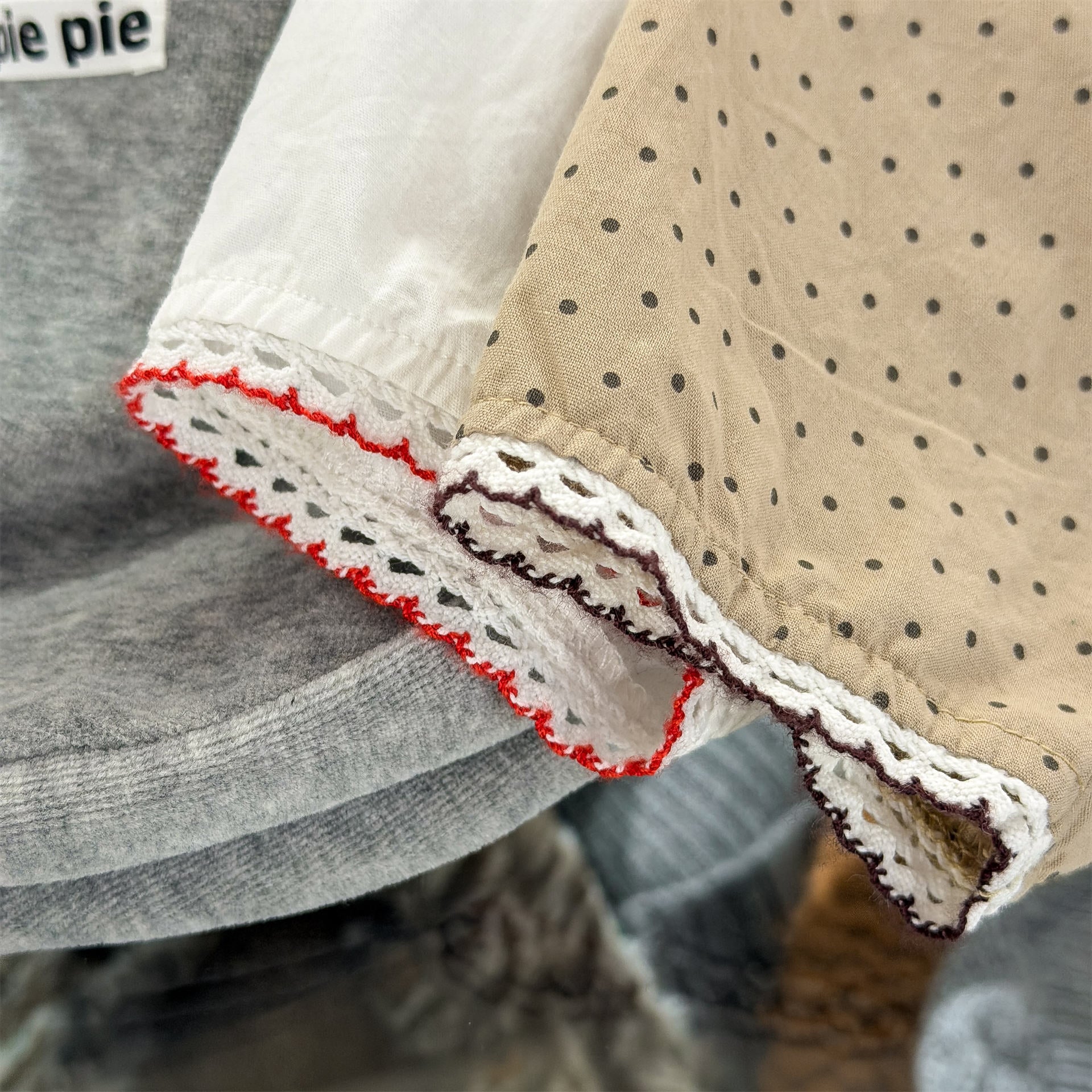 長袖シャツ・ブラウス Polka Dot Lace Puff Sleeve Shirt ドット柄 レース パフスリーブ シャツ【mh0011950】