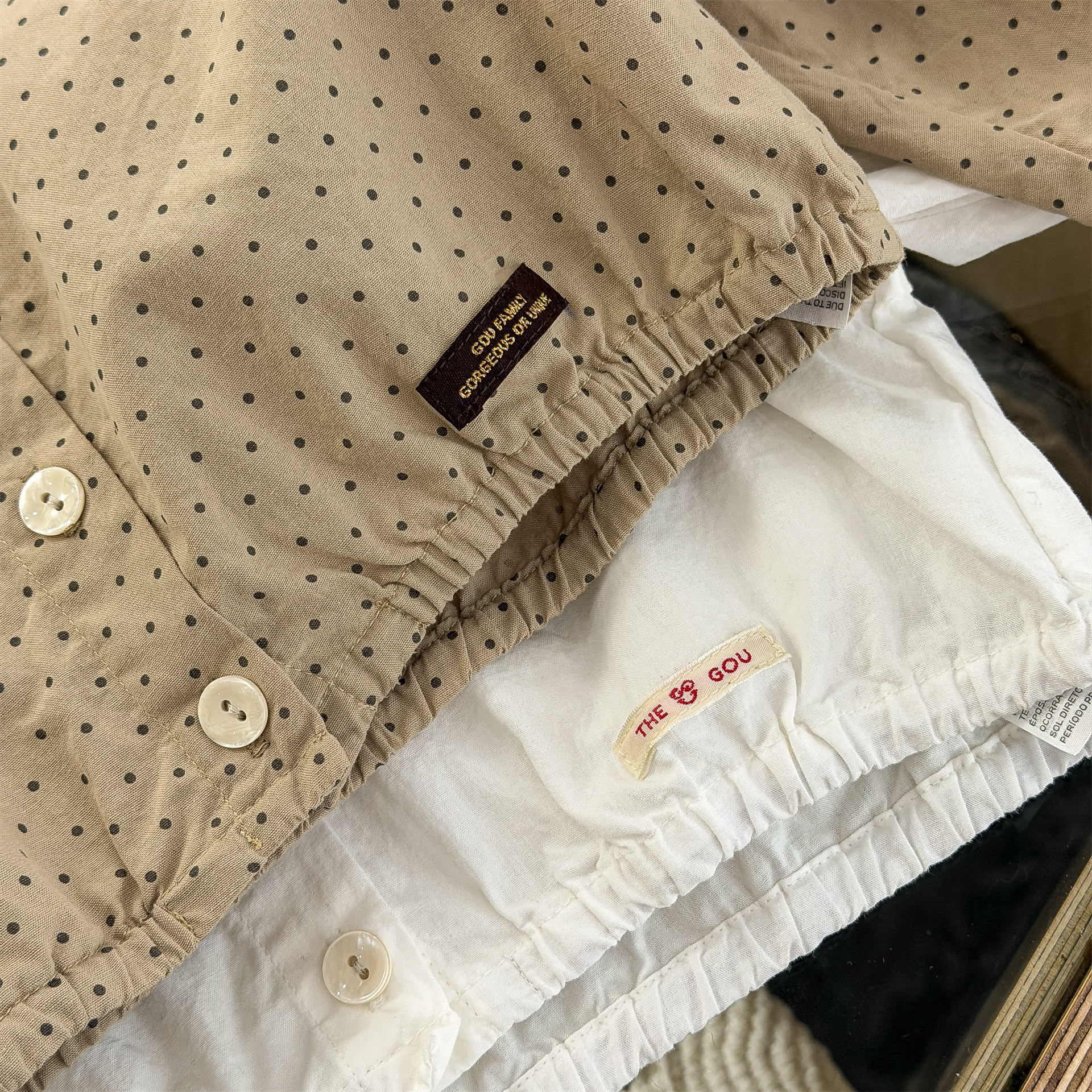 長袖シャツ・ブラウス Polka Dot Lace Puff Sleeve Shirt ドット柄 レース パフスリーブ シャツ【mh0011950】