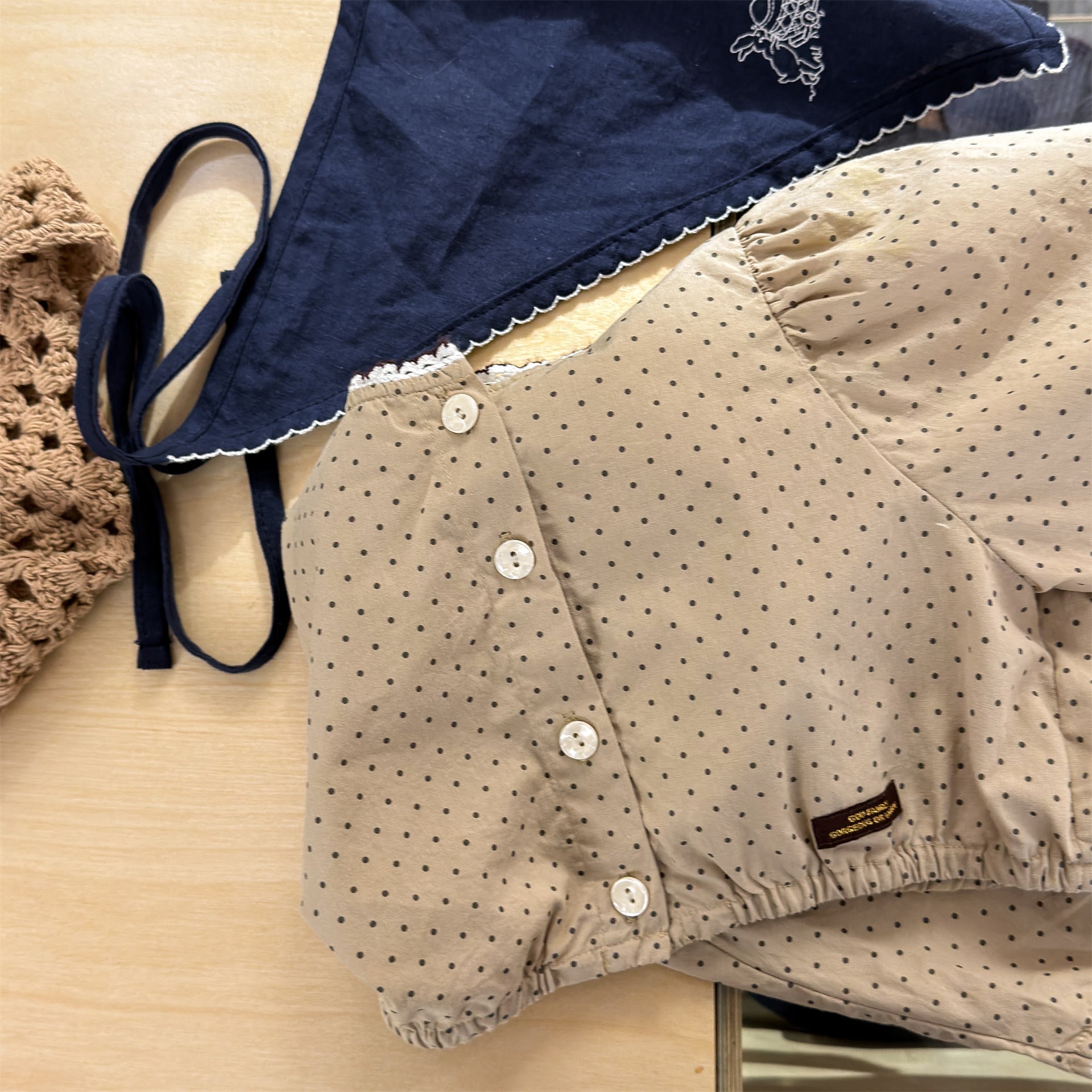 長袖シャツ・ブラウス Polka Dot Lace Puff Sleeve Shirt ドット柄 レース パフスリーブ シャツ【mh0011950】