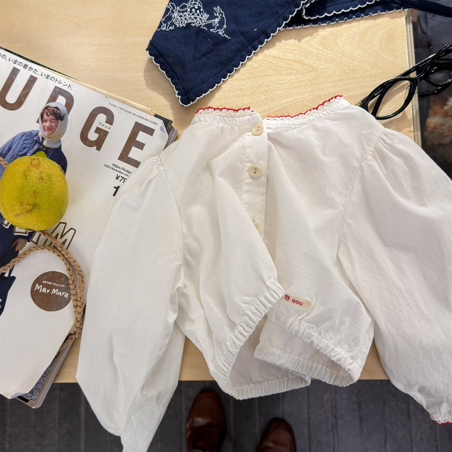 長袖シャツ・ブラウス Polka Dot Lace Puff Sleeve Shirt ドット柄 レース パフスリーブ シャツ【mh0011950】