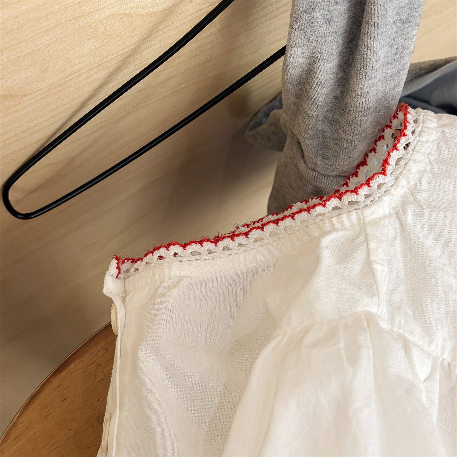 長袖シャツ・ブラウス Polka Dot Lace Puff Sleeve Shirt ドット柄 レース パフスリーブ シャツ【mh0011950】