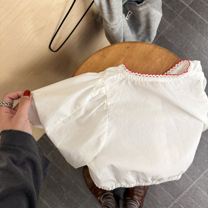 長袖シャツ・ブラウス Polka Dot Lace Puff Sleeve Shirt ドット柄 レース パフスリーブ シャツ【mh0011950】