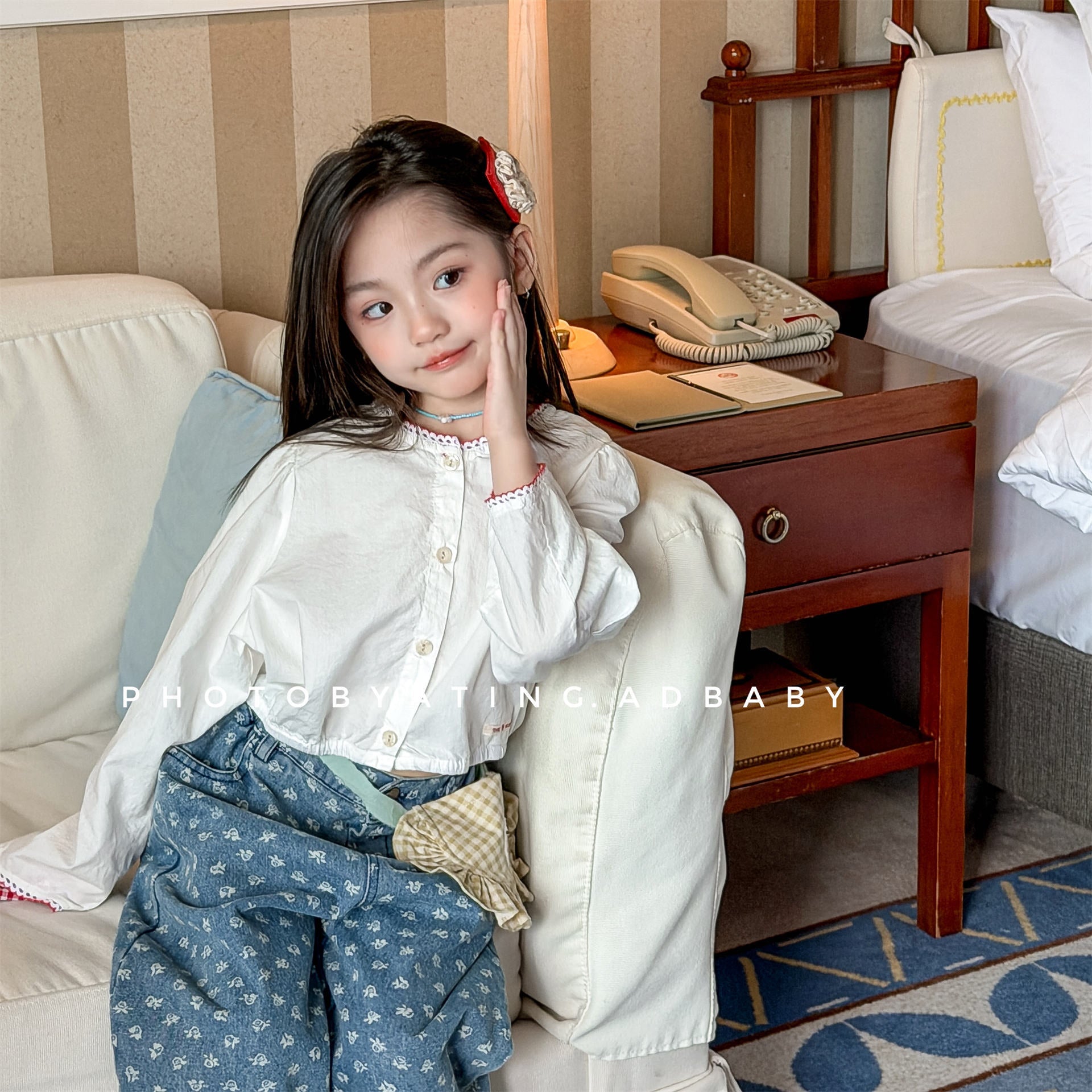 長袖シャツ・ブラウス Polka Dot Lace Puff Sleeve Shirt ドット柄 レース パフスリーブ シャツ【mh0011950】