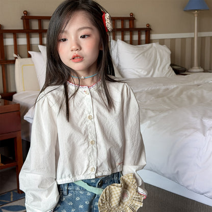 長袖シャツ・ブラウス Polka Dot Lace Puff Sleeve Shirt ドット柄 レース パフスリーブ シャツ【mh0011950】