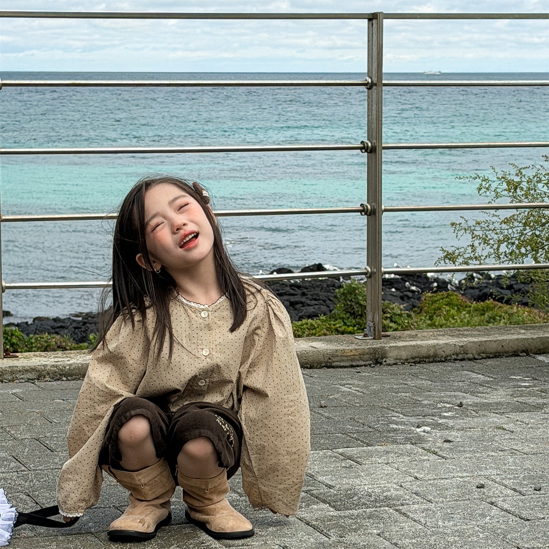 長袖シャツ・ブラウス Polka Dot Lace Puff Sleeve Shirt ドット柄 レース パフスリーブ シャツ【mh0011950】