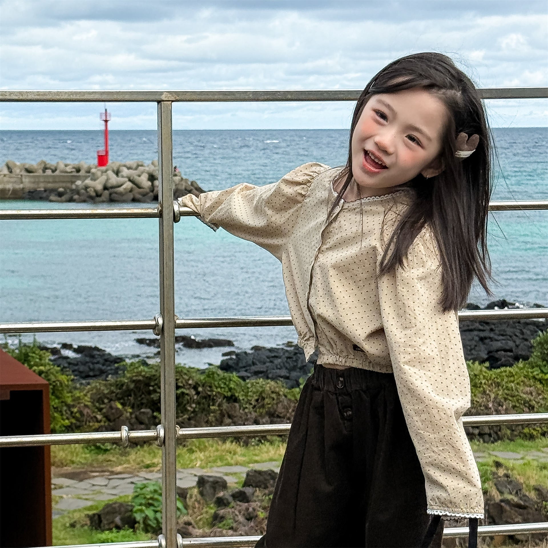 長袖シャツ・ブラウス Polka Dot Lace Puff Sleeve Shirt ドット柄 レース パフスリーブ シャツ【mh0011950】