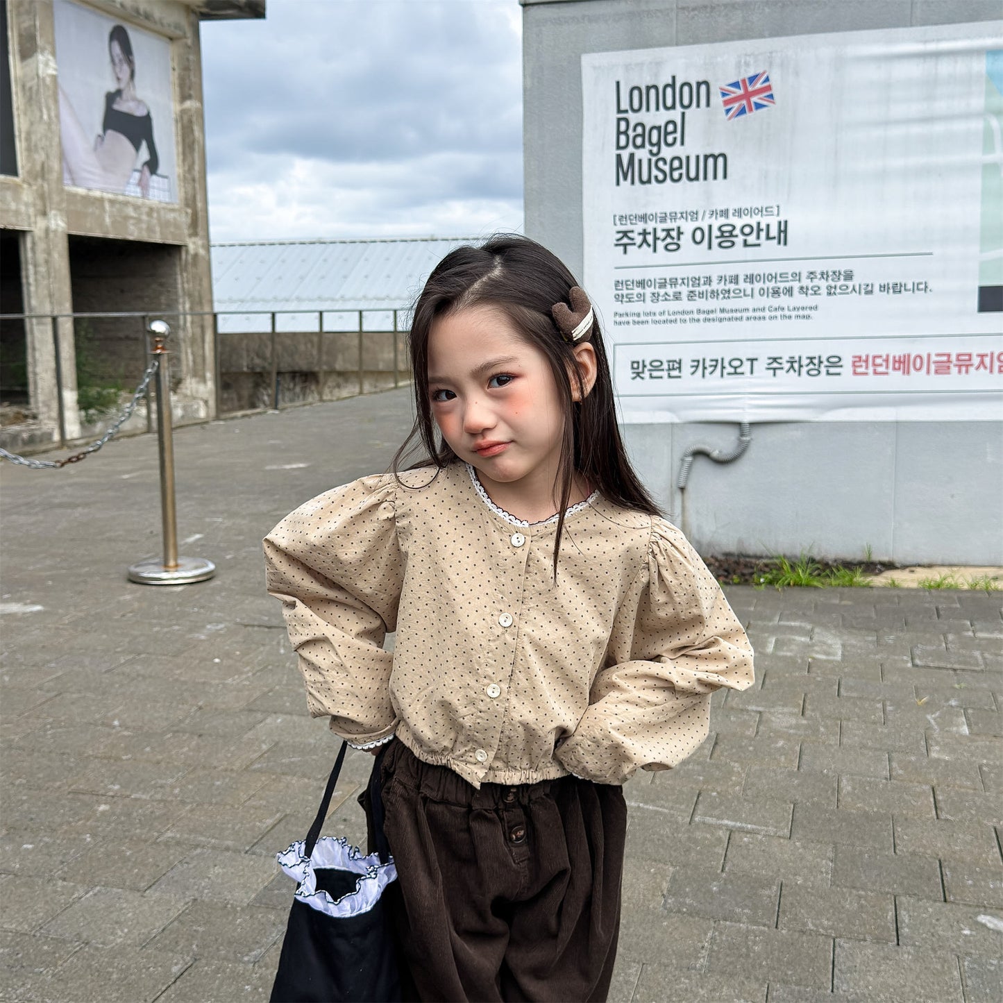 長袖シャツ・ブラウス Polka Dot Lace Puff Sleeve Shirt ドット柄 レース パフスリーブ シャツ【mh0011950】