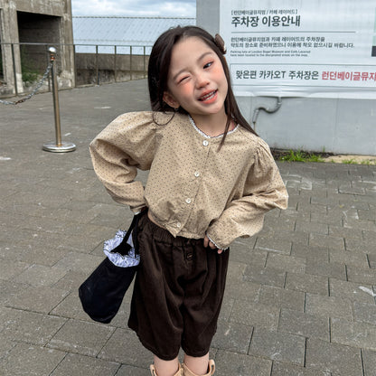 長袖シャツ・ブラウス Polka Dot Lace Puff Sleeve Shirt ドット柄 レース パフスリーブ シャツ【mh0011950】