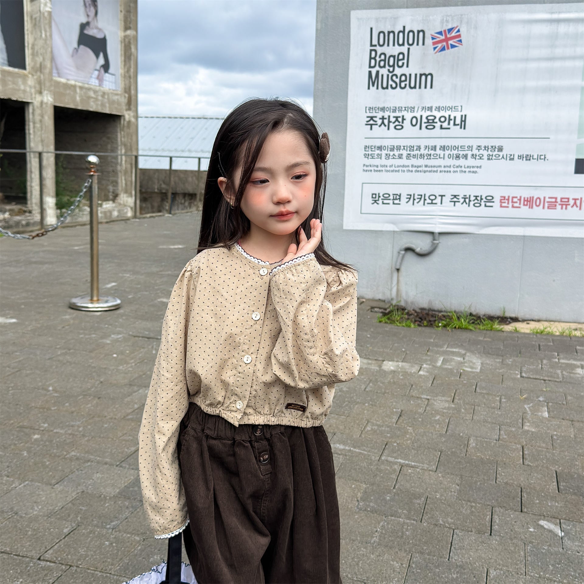 長袖シャツ・ブラウス Polka Dot Lace Puff Sleeve Shirt ドット柄 レース パフスリーブ シャツ【mh0011950】