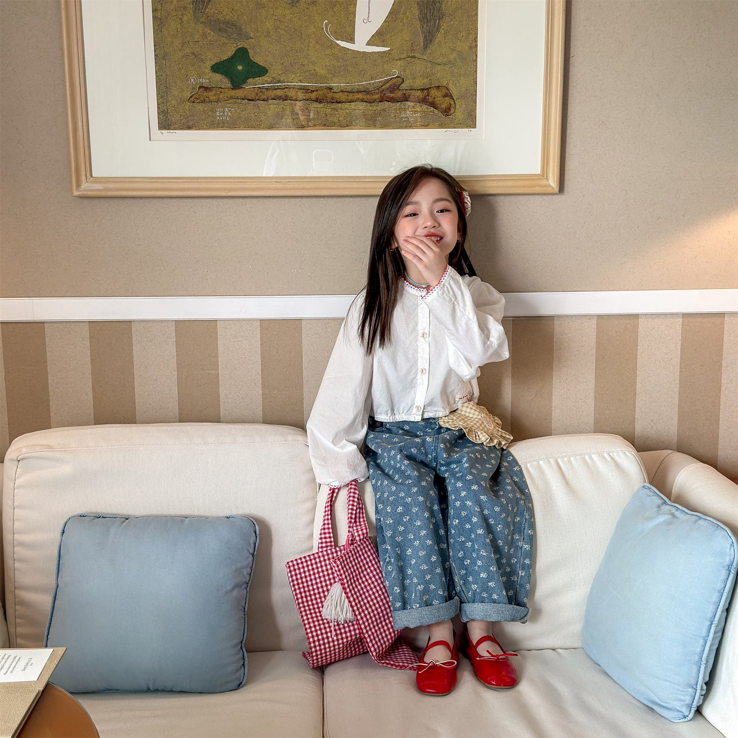 長袖シャツ・ブラウス Polka Dot Lace Puff Sleeve Shirt ドット柄 レース パフスリーブ シャツ【mh0011950】