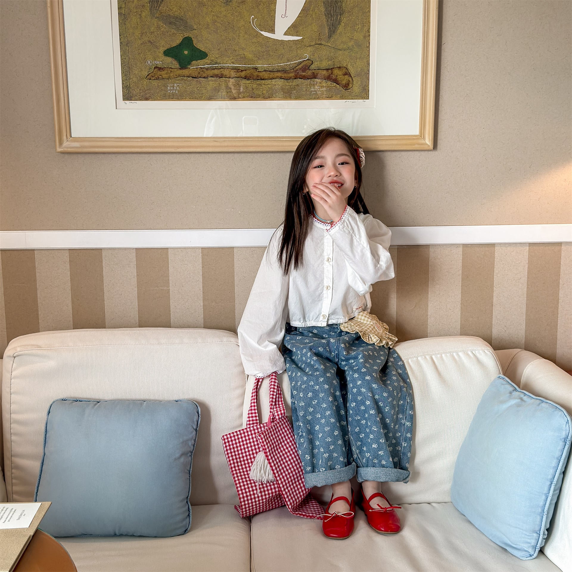 長袖シャツ・ブラウス Polka Dot Lace Puff Sleeve Shirt ドット柄 レース パフスリーブ シャツ【mh0011950】