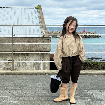 長袖シャツ・ブラウス Polka Dot Lace Puff Sleeve Shirt ドット柄 レース パフスリーブ シャツ【mh0011950】