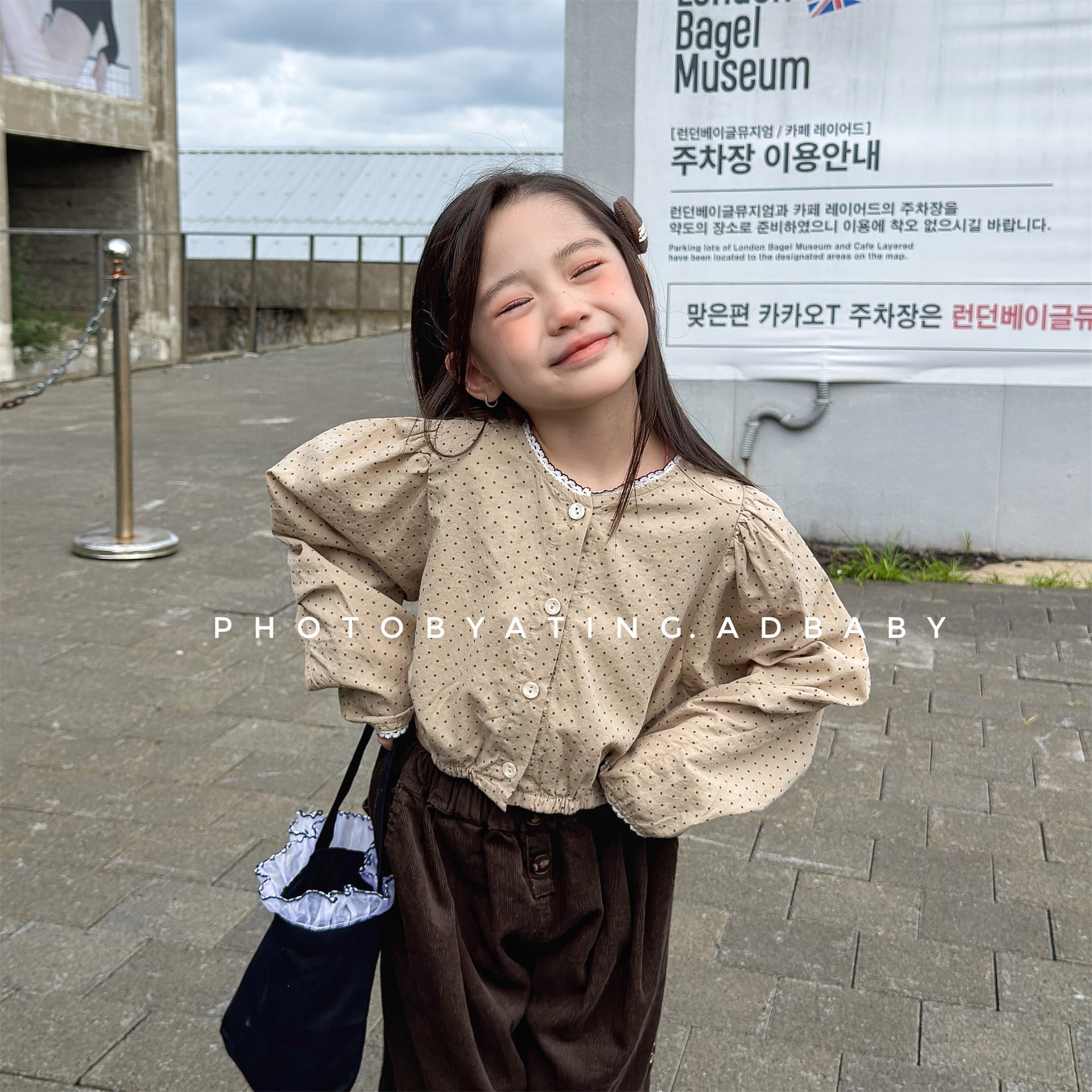 長袖シャツ・ブラウス Polka Dot Lace Puff Sleeve Shirt ドット柄 レース パフスリーブ シャツ【mh0011950】