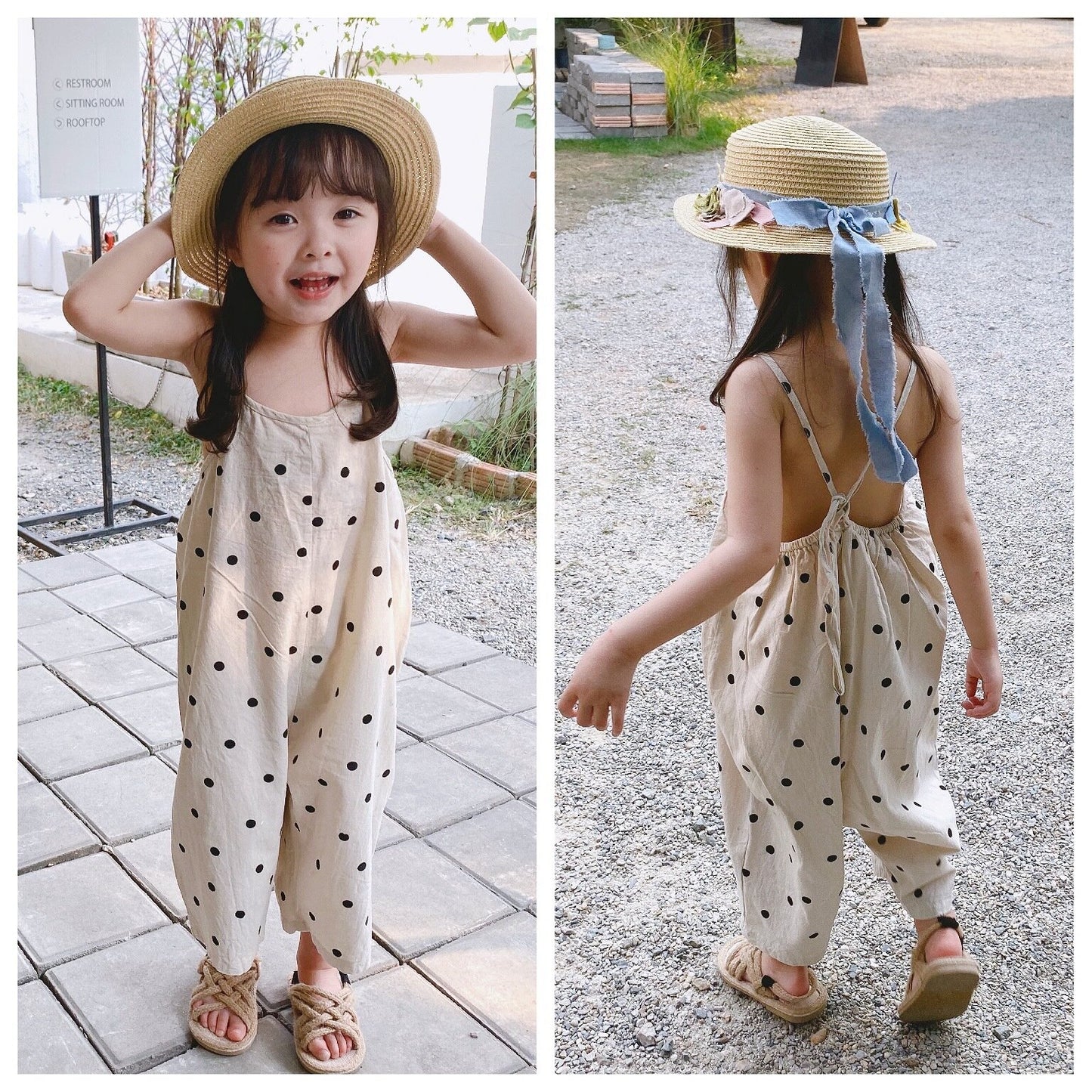 サロペットパンツ・サスペンダーパンツ Polka Dot Wide-Leg Jumpsuit ドット柄 ワイドサロペット【mh0012137】