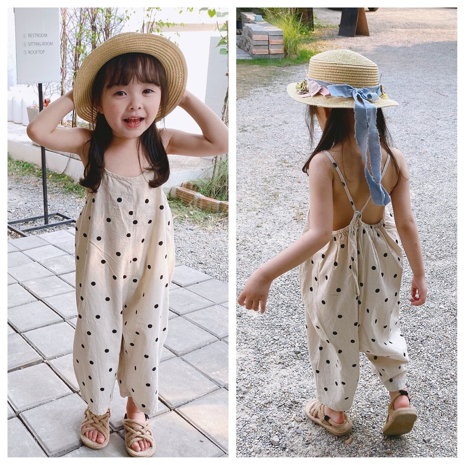 サロペットパンツ・サスペンダーパンツ Polka Dot Wide-Leg Jumpsuit ドット柄 ワイドサロペット【mh0012137】