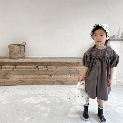 半袖ワンピース Puff Sleeve Cotton Dress パフスリーブ コットンワンピース【mh0012145】