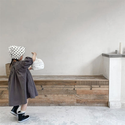 半袖ワンピース Puff Sleeve Cotton Dress パフスリーブ コットンワンピース【mh0012145】