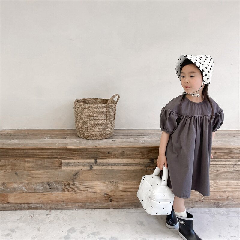 半袖ワンピース Puff Sleeve Cotton Dress パフスリーブ コットンワンピース【mh0012145】