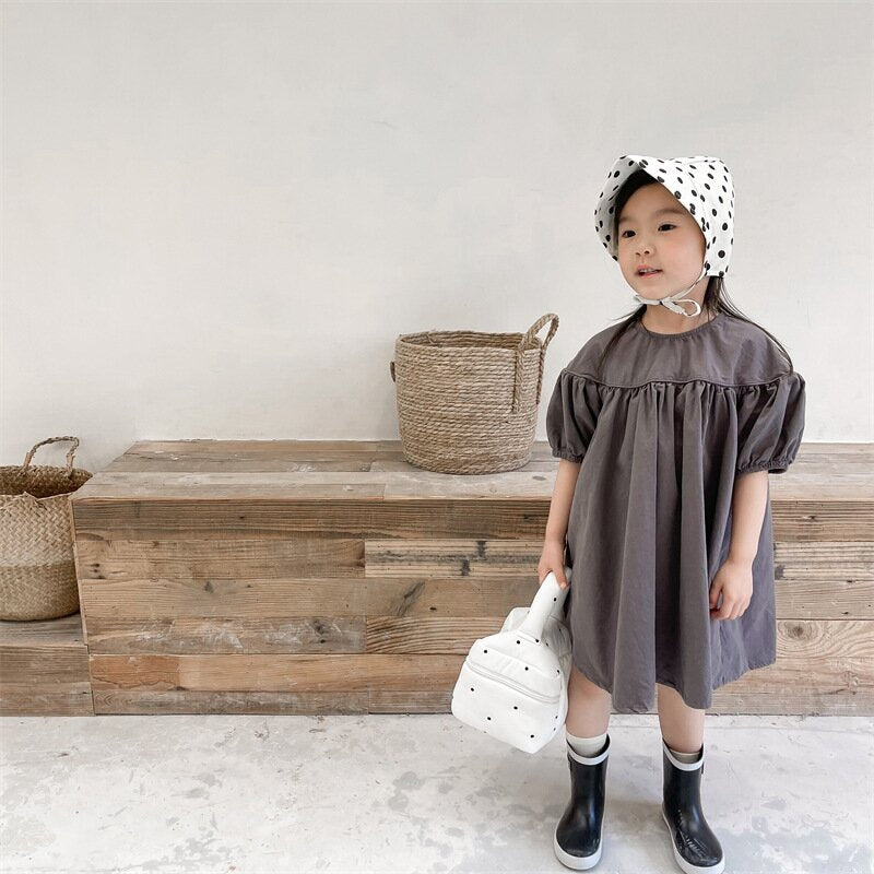 半袖ワンピース Puff Sleeve Cotton Dress パフスリーブ コットンワンピース【mh0012145】