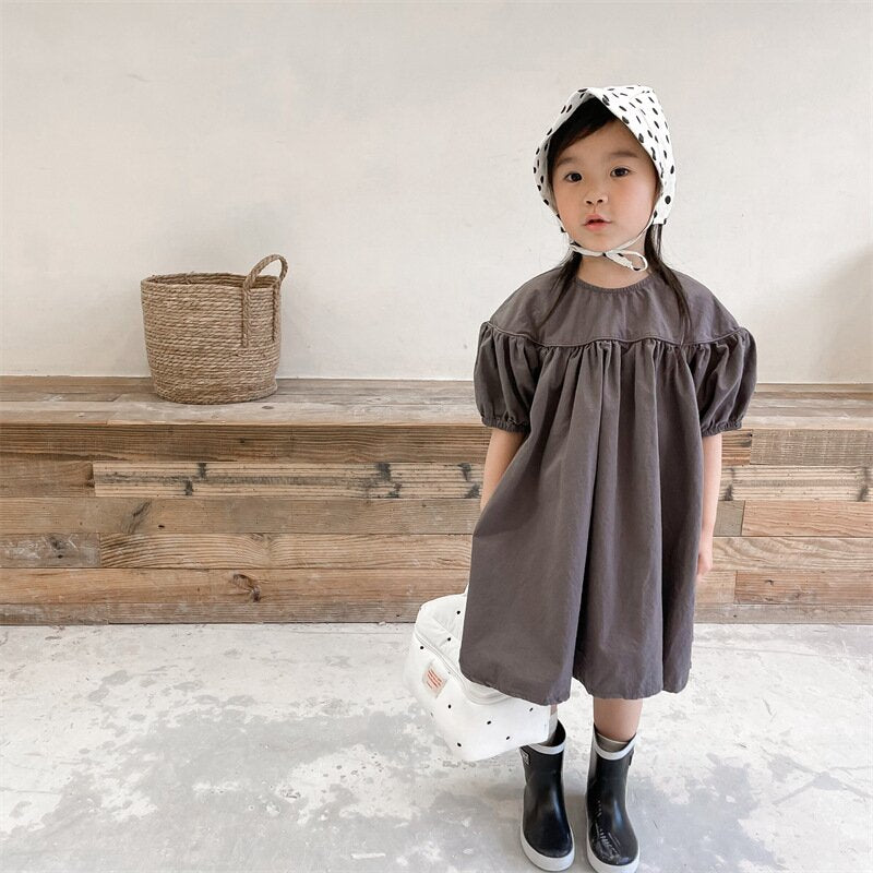 半袖ワンピース Puff Sleeve Cotton Dress パフスリーブ コットンワンピース【mh0012145】
