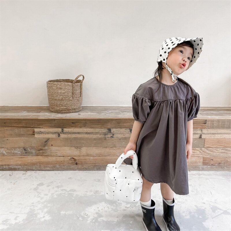 半袖ワンピース Puff Sleeve Cotton Dress パフスリーブ コットンワンピース【mh0012145】