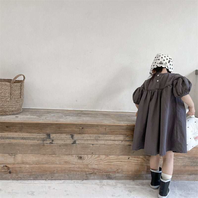 半袖ワンピース Puff Sleeve Cotton Dress パフスリーブ コットンワンピース【mh0012145】