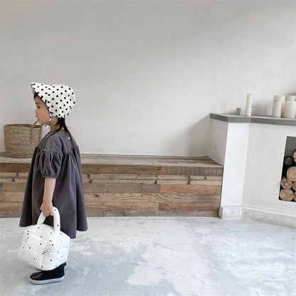 半袖ワンピース Puff Sleeve Cotton Dress パフスリーブ コットンワンピース【mh0012145】