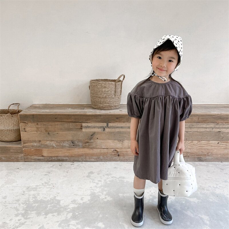 半袖ワンピース Puff Sleeve Cotton Dress パフスリーブ コットンワンピース【mh0012145】